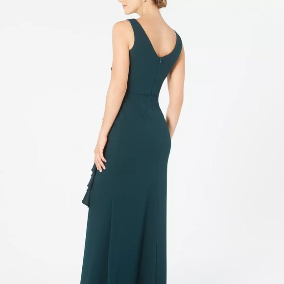 BETSY & ADAM Women's Sleeveless Ruffle-Detail Gown Pine Size 14 - Picture 3 of 7
